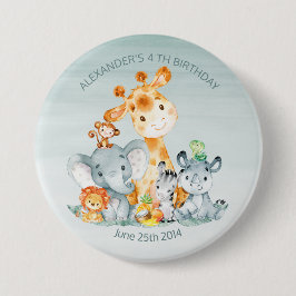 水彩可愛いサファリジャングル動物誕生日 缶バッジ