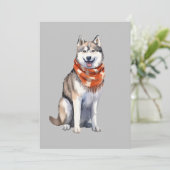 水彩可愛いシベリアのハスキー犬 シーズンカード (スタンド正面)