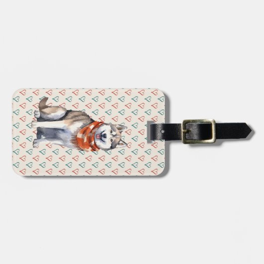 水彩可愛いシベリアのハスキー犬 ラゲッジタグ (正面横)