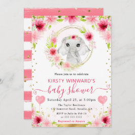 水彩可愛いジャングルエレファントベビーシャワー 招待状