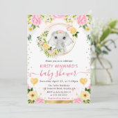 水彩可愛いジャングルエレファントベビーシャワー 招待状 (スタンド正面)