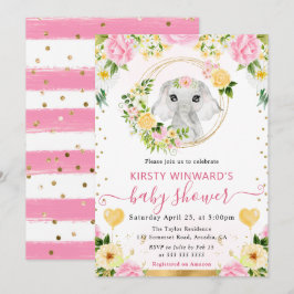 水彩可愛いジャングルエレファントベビーシャワー 招待状