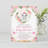 水彩可愛いジャングルエレファントベビーシャワー 招待状 (スタンド正面)