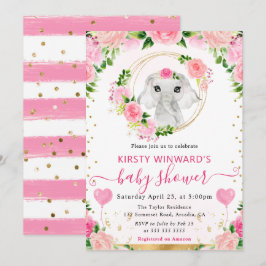 水彩可愛いジャングルエレファントベビーシャワー 招待状