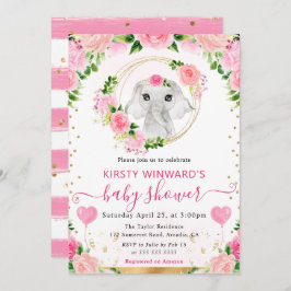 水彩可愛いジャングルエレファントベビーシャワー 招待状