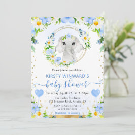 水彩可愛いジャングルエレファントベビーシャワー 招待状