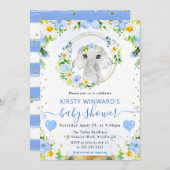 水彩可愛いジャングルエレファントベビーシャワー 招待状 (正面/裏面)