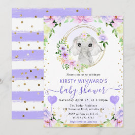 水彩可愛いジャングルエレファントベビーシャワー 招待状