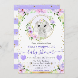 水彩可愛いジャングルエレファントベビーシャワー 招待状