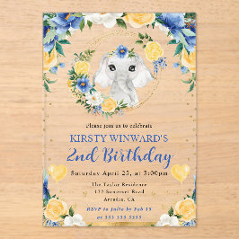 水彩可愛いジャングルエレファント子供の誕生日 アクリル招待状