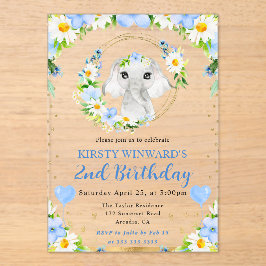 水彩可愛いジャングルエレファント子供の誕生日 アクリル招待状