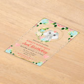 水彩可愛いジャングルエレファント子供の誕生日 アクリル招待状 (レイダウン)