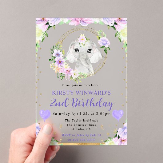 水彩可愛いジャングルエレファント子供の誕生日 アクリル招待状 (インサイチュ (ポータブル))