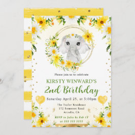 水彩可愛いジャングルエレファント子供の誕生日 招待状