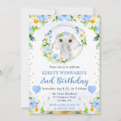 水彩可愛いジャングルエレファント子供の誕生日 招待状 (正面)