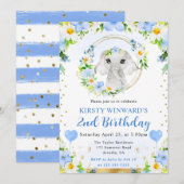 水彩可愛いジャングルエレファント子供の誕生日 招待状 (正面/裏面)