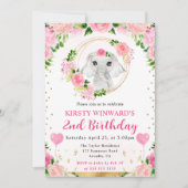 水彩可愛いジャングルエレファント子供の誕生日 招待状 (正面)