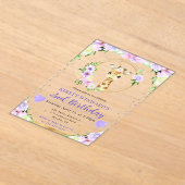 水彩可愛いジャングルキリン子供の誕生日 アクリル招待状 (レイダウン)