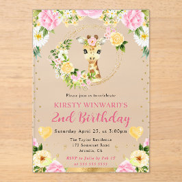 水彩可愛いジャングルキリン子供の誕生日 アクリル招待状