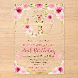 水彩可愛いジャングルキリン子供の誕生日 アクリル招待状