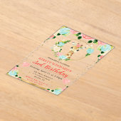 水彩可愛いジャングルキリン子供の誕生日 アクリル招待状 (レイダウン)