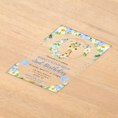 水彩可愛いジャングルキリン子供の誕生日 アクリル招待状 (レイダウン)