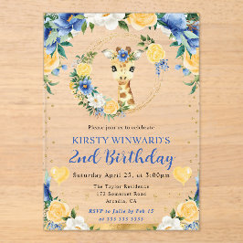 水彩可愛いジャングルキリン子供の誕生日 アクリル招待状