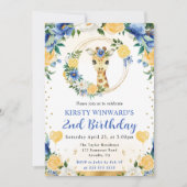 水彩可愛いジャングルキリン子供の誕生日 招待状 (正面)