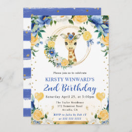 水彩可愛いジャングルキリン子供の誕生日 招待状