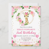 水彩可愛いジャングルキリン子供の誕生日 招待状 (正面)