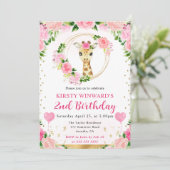 水彩可愛いジャングルキリン子供の誕生日 招待状 (スタンド正面)