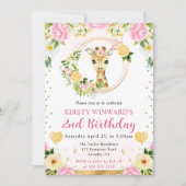 水彩可愛いジャングルキリン子供の誕生日 招待状 (正面)