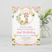 水彩可愛いジャングルキリン子供の誕生日 招待状 (スタンド正面)