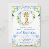 水彩可愛いジャングルキリン子供の誕生日 招待状 (正面)