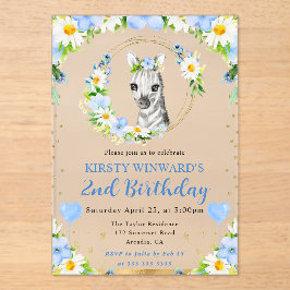 水彩可愛いジャングルゼブラ子供の誕生日 アクリル招待状