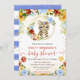 水彩可愛いジャングルタイガーベビーシャワー 招待状