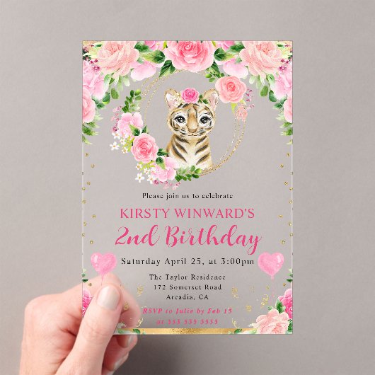 水彩可愛いジャングルタイガー子供の誕生日 アクリル招待状 (インサイチュ (ポータブル))