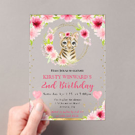 水彩可愛いジャングルタイガー子供の誕生日 アクリル招待状