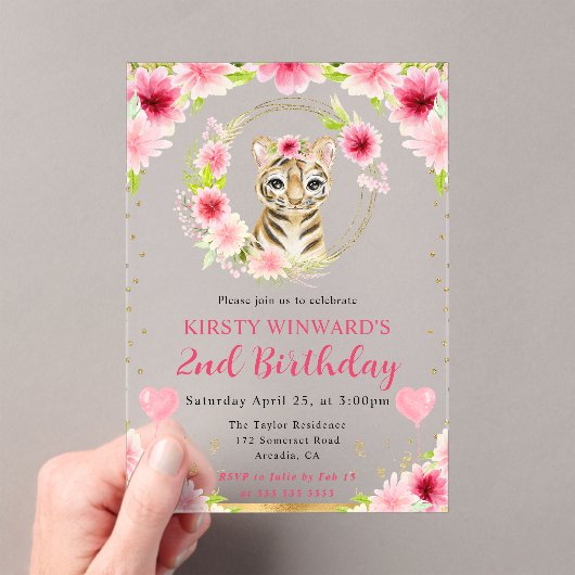 水彩可愛いジャングルタイガー子供の誕生日 アクリル招待状 (インサイチュ (ポータブル))