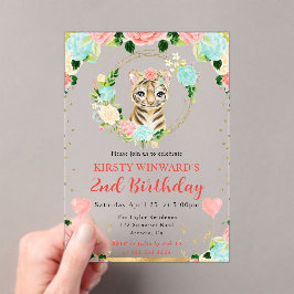水彩可愛いジャングルタイガー子供の誕生日 アクリル招待状