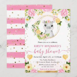 水彩可愛いジャングルヒッポベビーシャワー 招待状