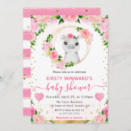 水彩可愛いジャングルヒッポベビーシャワー 招待状