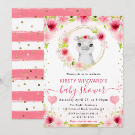 水彩可愛いジャングルヒッポベビーシャワー 招待状