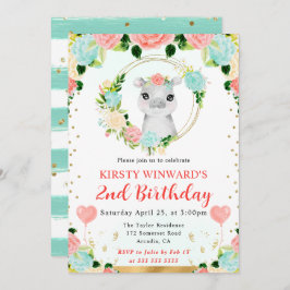 水彩可愛いジャングルヒッポ子供の誕生日 招待状