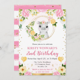 水彩可愛いジャングルヒッポ子供の誕生日 招待状