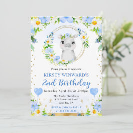 水彩可愛いジャングルヒッポ子供の誕生日 招待状