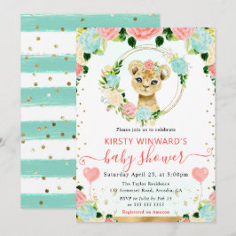 水彩可愛いジャングルライオンベビーシャワー 招待状