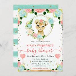 水彩可愛いジャングルライオンベビーシャワー 招待状