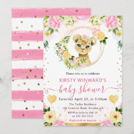 水彩可愛いジャングルライオンベビーシャワー 招待状