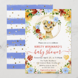 水彩可愛いジャングルライオンベビーシャワー 招待状